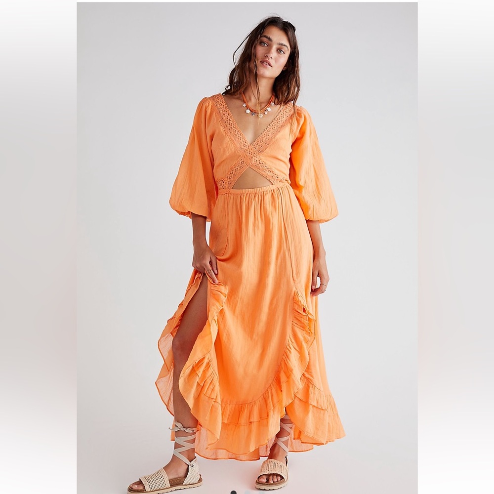 Free People Orange Midi Dress
